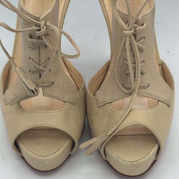 CHRISTIAN LOUBOUTIN Beige Leather Sometimes Lace Up Heels EU 36.5/ US 6.5 - Picture 4 of 13